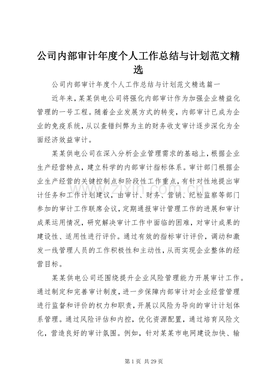 公司内部审计年度个人工作总结与计划范文.docx_第1页