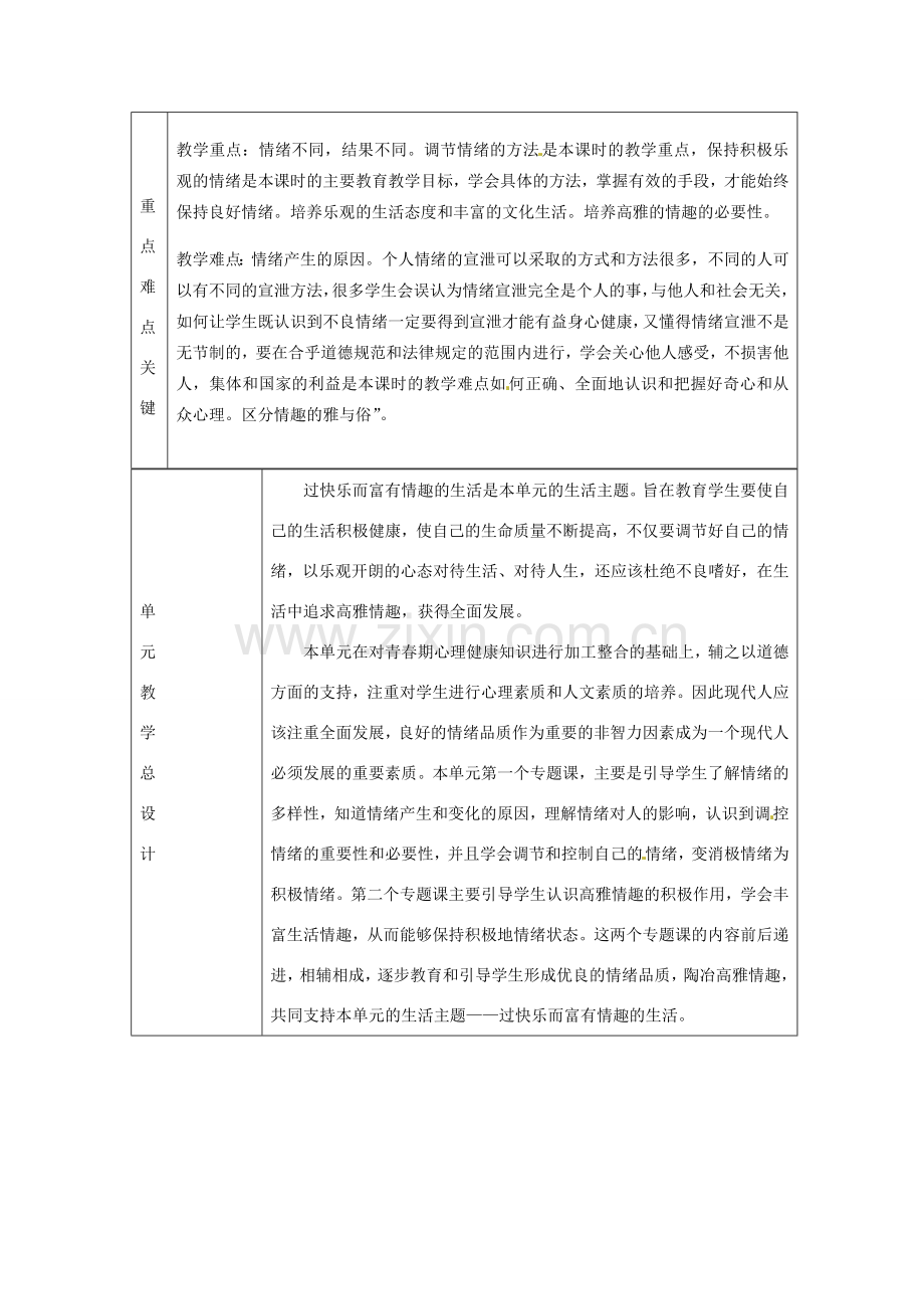 山东省邹平县实验中学七年级政治下册《第六单元 让生活充满阳光》教案 鲁教版.doc_第2页