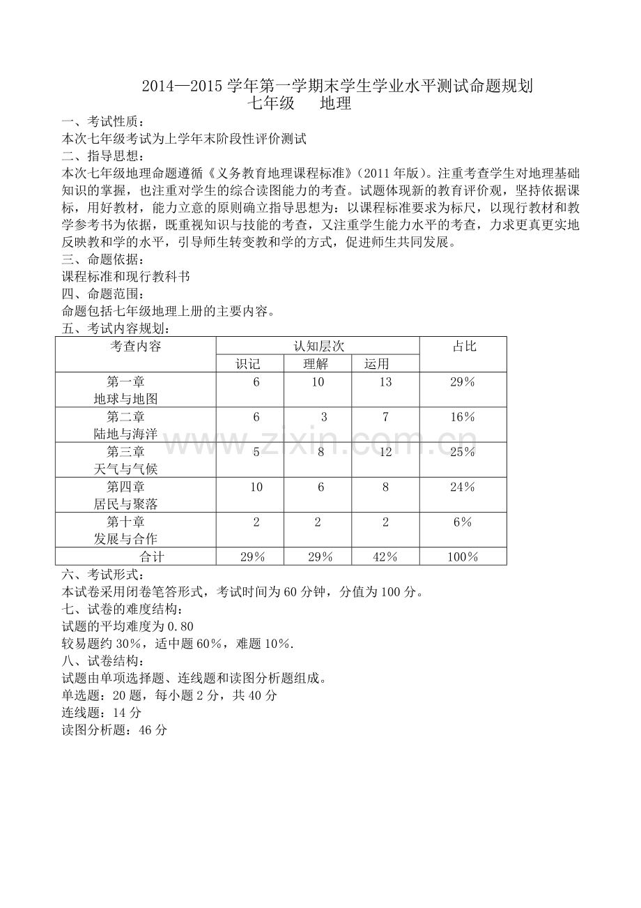 七年级地理命题规划书.doc_第1页