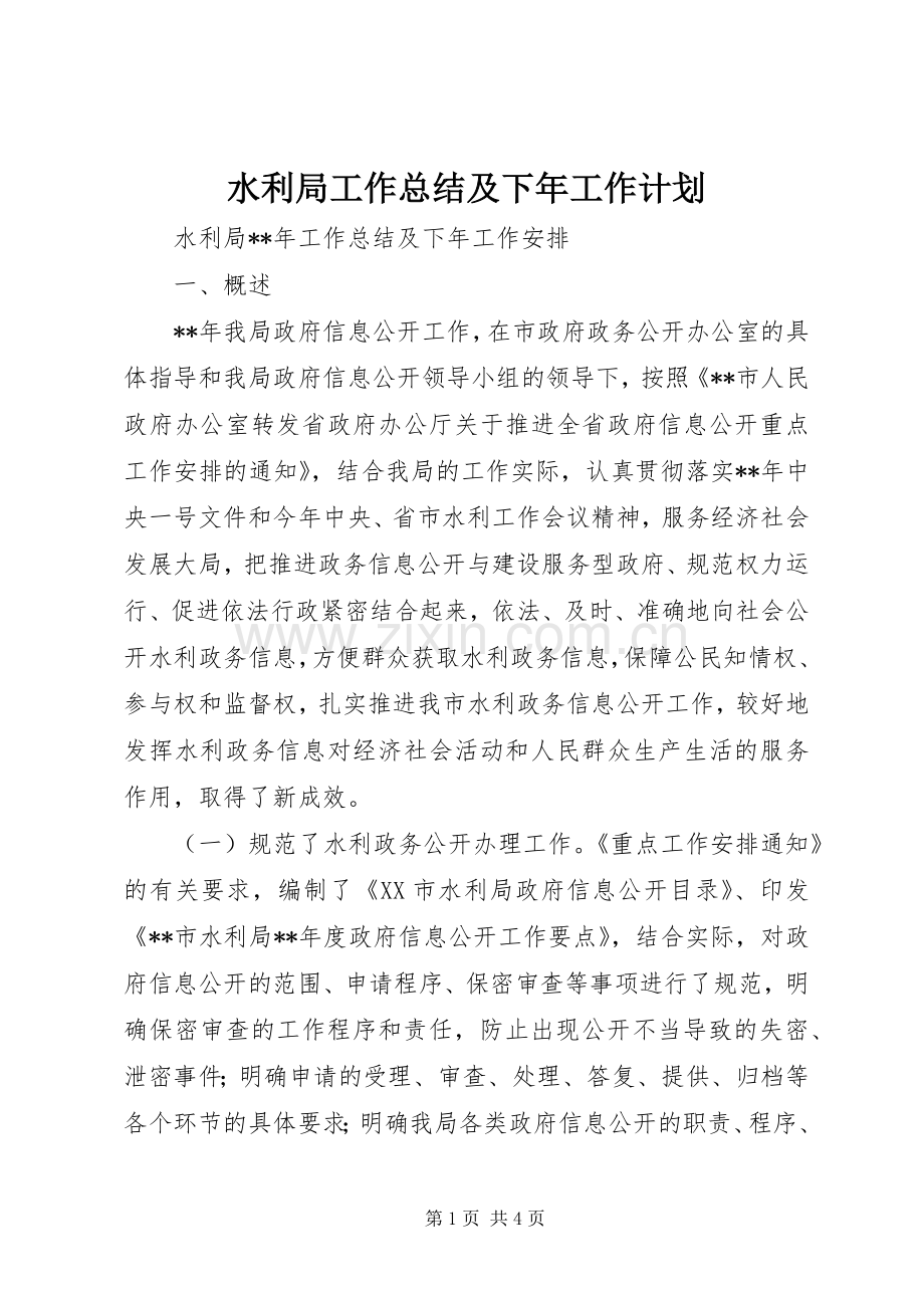 水利局工作总结及下年工作计划 .docx_第1页