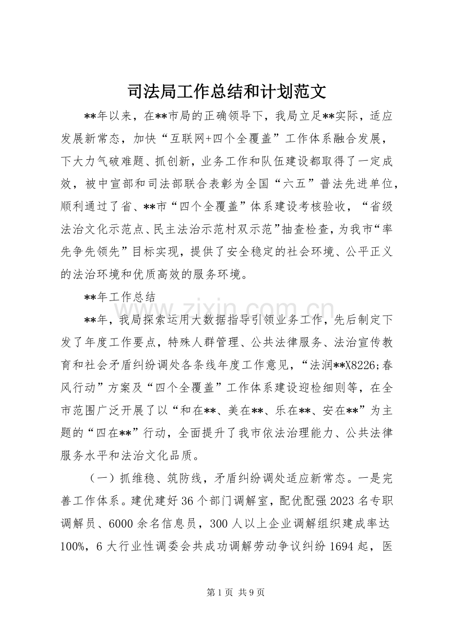 司法局工作总结和计划范文.docx_第1页