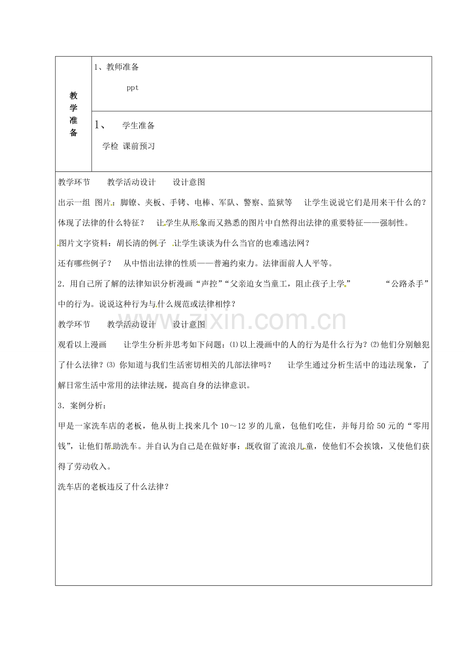 山东省章丘市龙山街道办党家中学七年级政治下册 第三单元 第七课 法律初探—法律的作用（第5课时）教案 教科版.doc_第2页