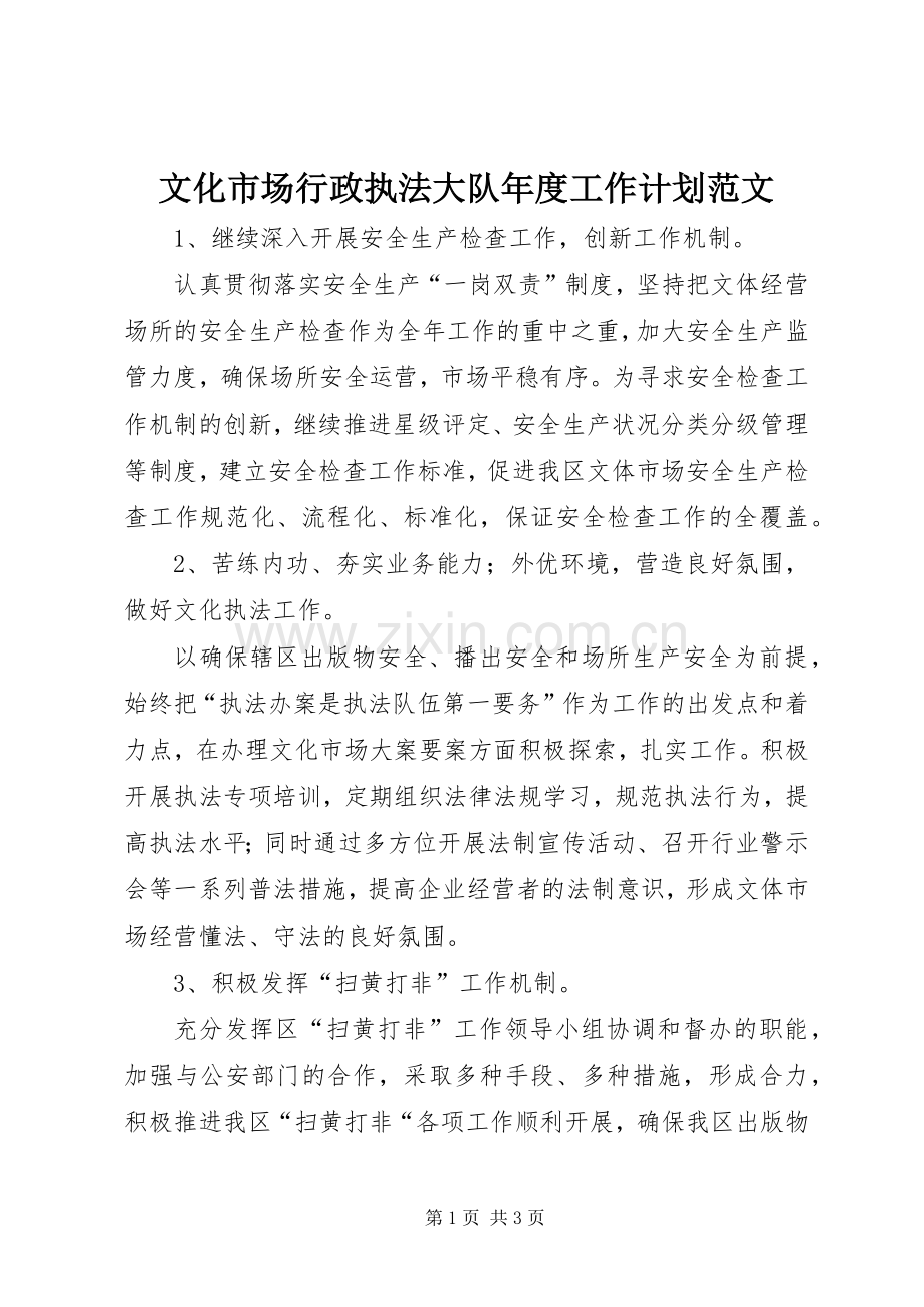 文化市场行政执法大队年度工作计划范文.docx_第1页