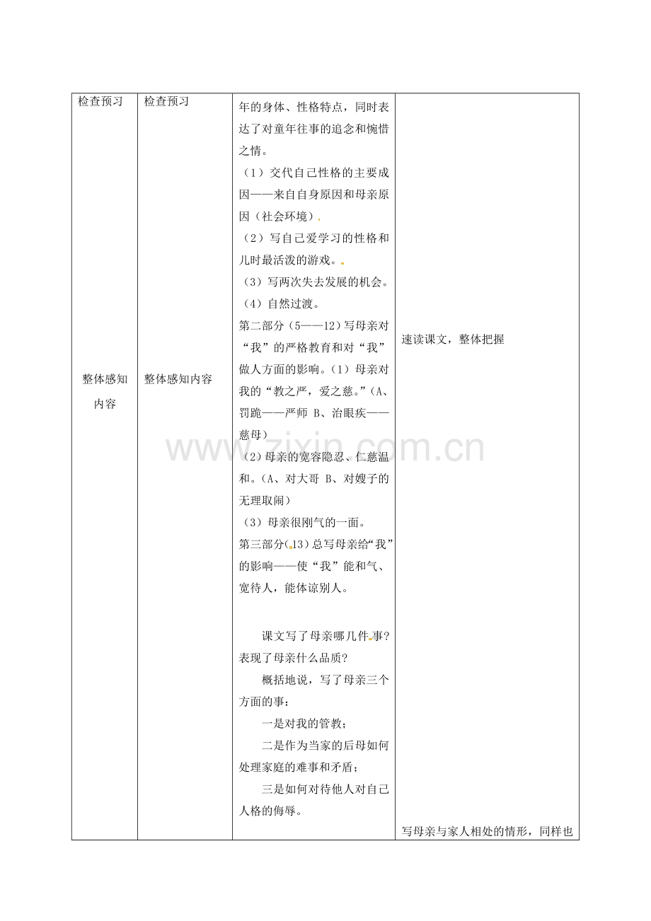 天津市宝坻区八年级语文下册 第一单元 2 我的母亲教案2 （新版）新人教版-（新版）新人教版初中八年级下册语文教案.doc_第2页