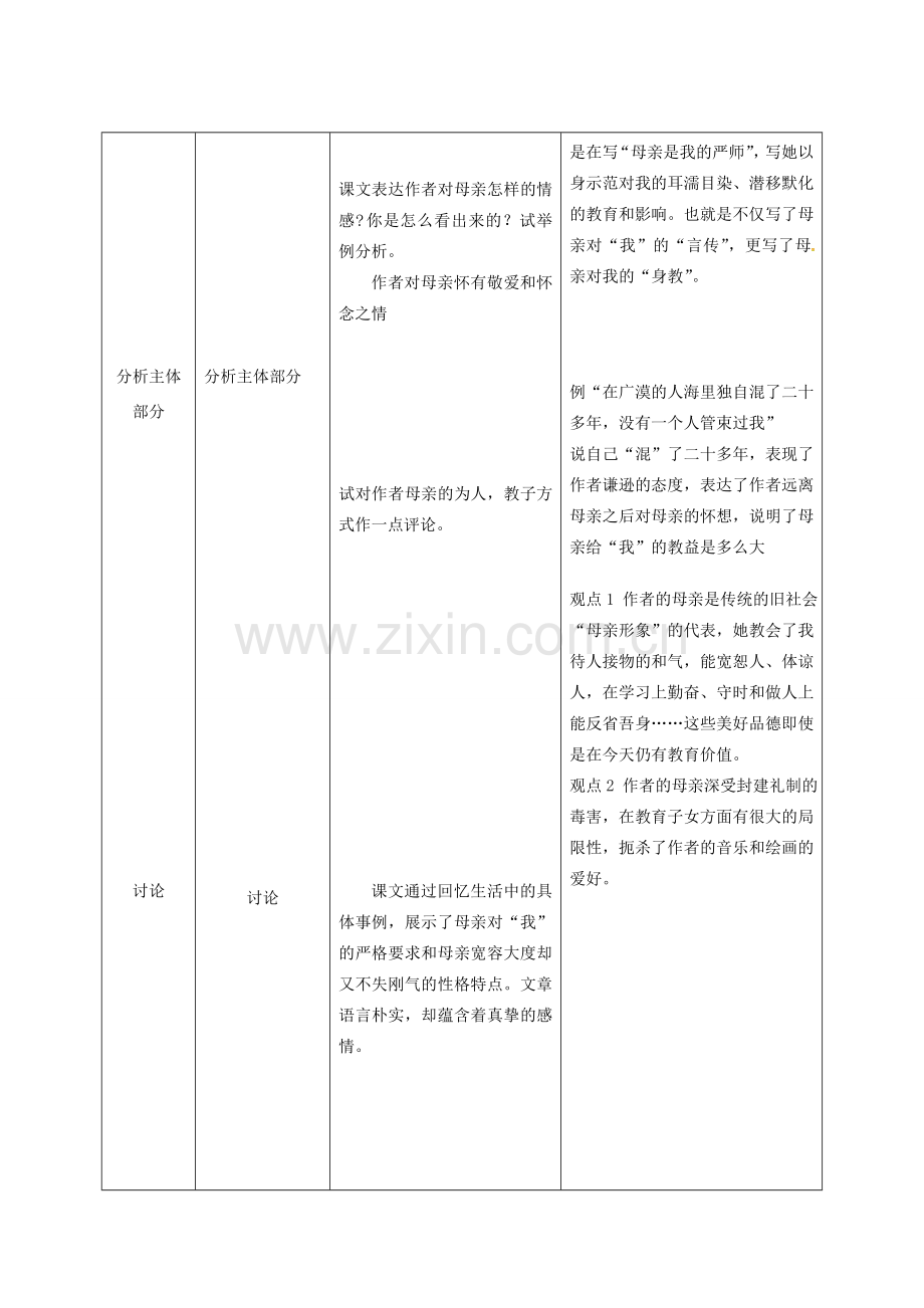 天津市宝坻区八年级语文下册 第一单元 2 我的母亲教案2 （新版）新人教版-（新版）新人教版初中八年级下册语文教案.doc_第3页