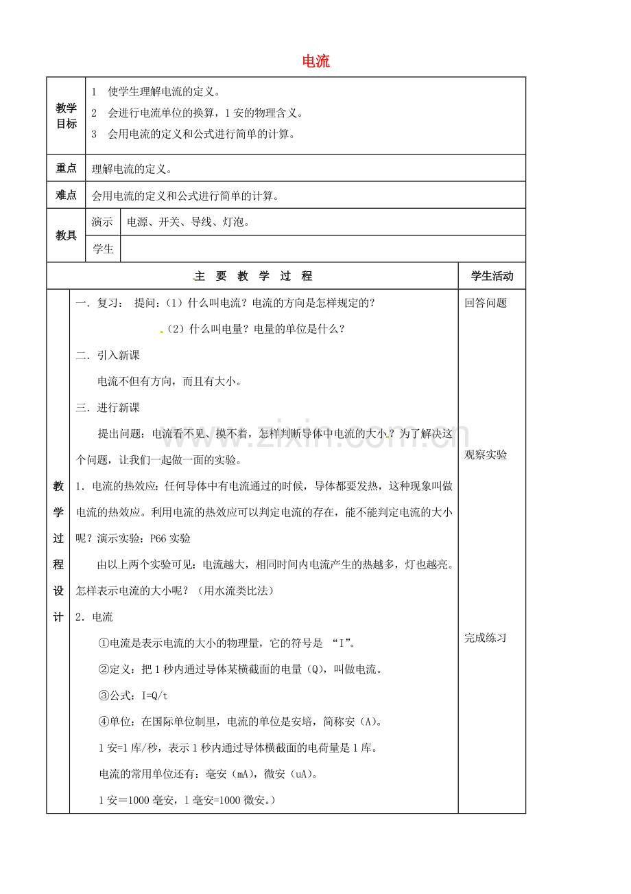 九年级物理 第五章 电流复习教案 鲁教版五四制-鲁教版五四制初中九年级全册物理教案.doc_第1页