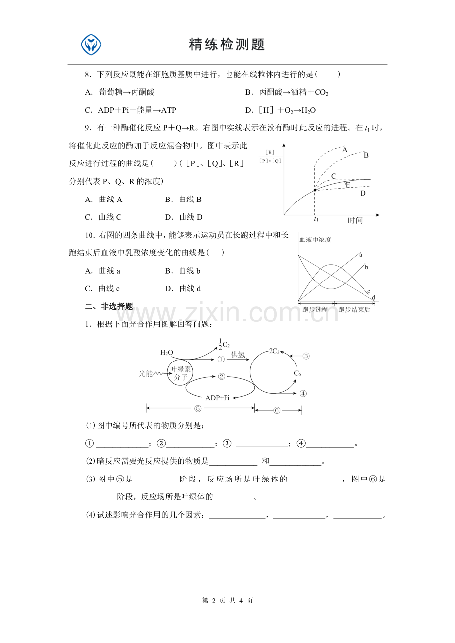 人教高一生物必修一第五章习题.doc_第2页