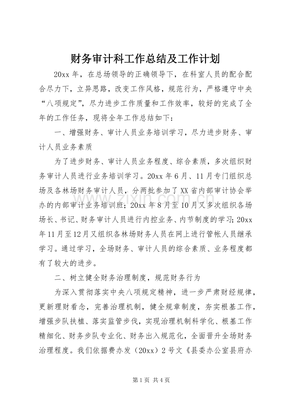 财务审计科工作总结及工作计划.docx_第1页