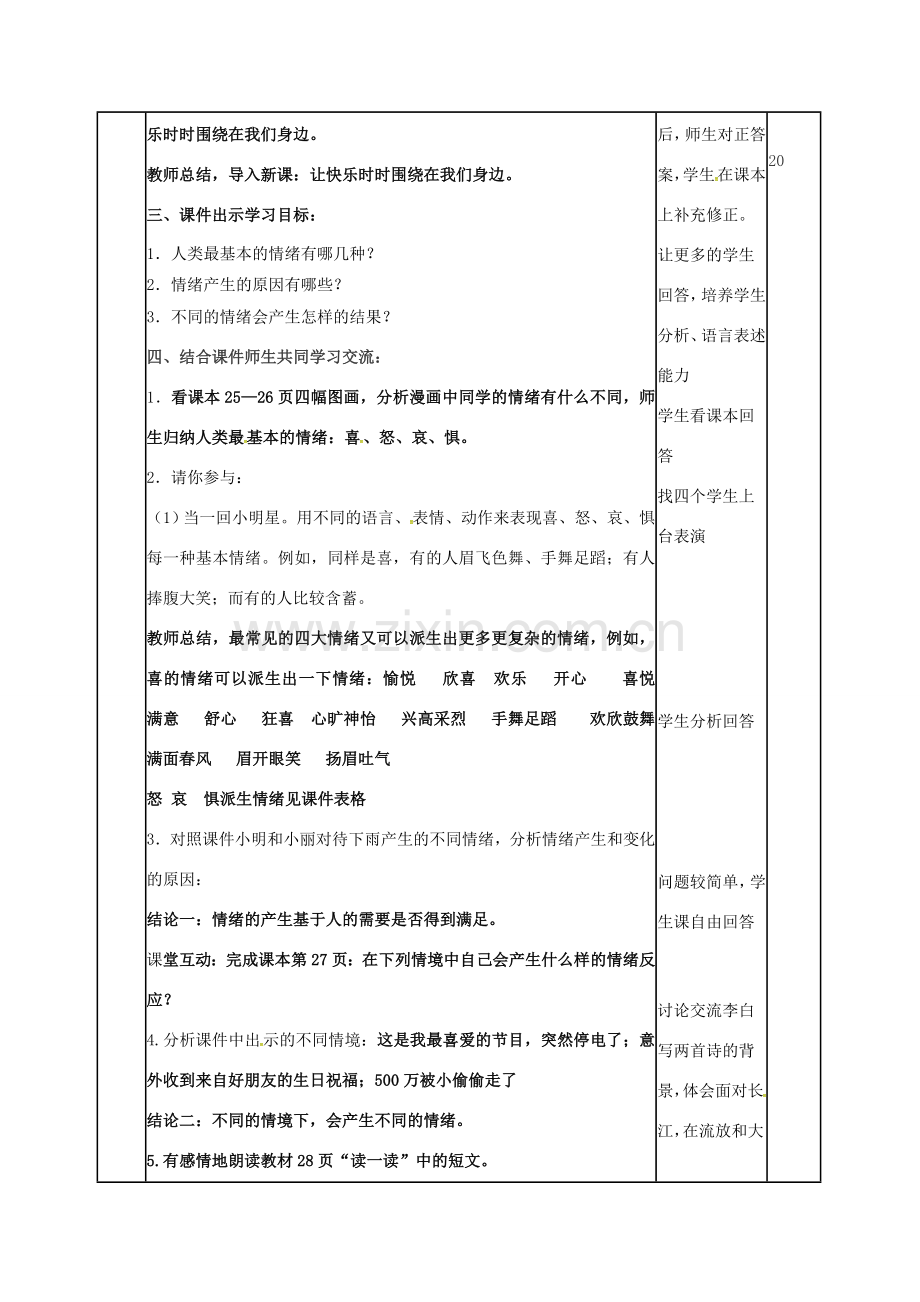 （秋季版）山东省邹平县七年级道德与法治下册 第七单元 心中拥有灿烂阳光 第13课 让快乐围绕我身边 第1框 你了解自己的情绪吗教案 鲁人版六三制-鲁人版初中七年级下册政治教案.doc_第2页