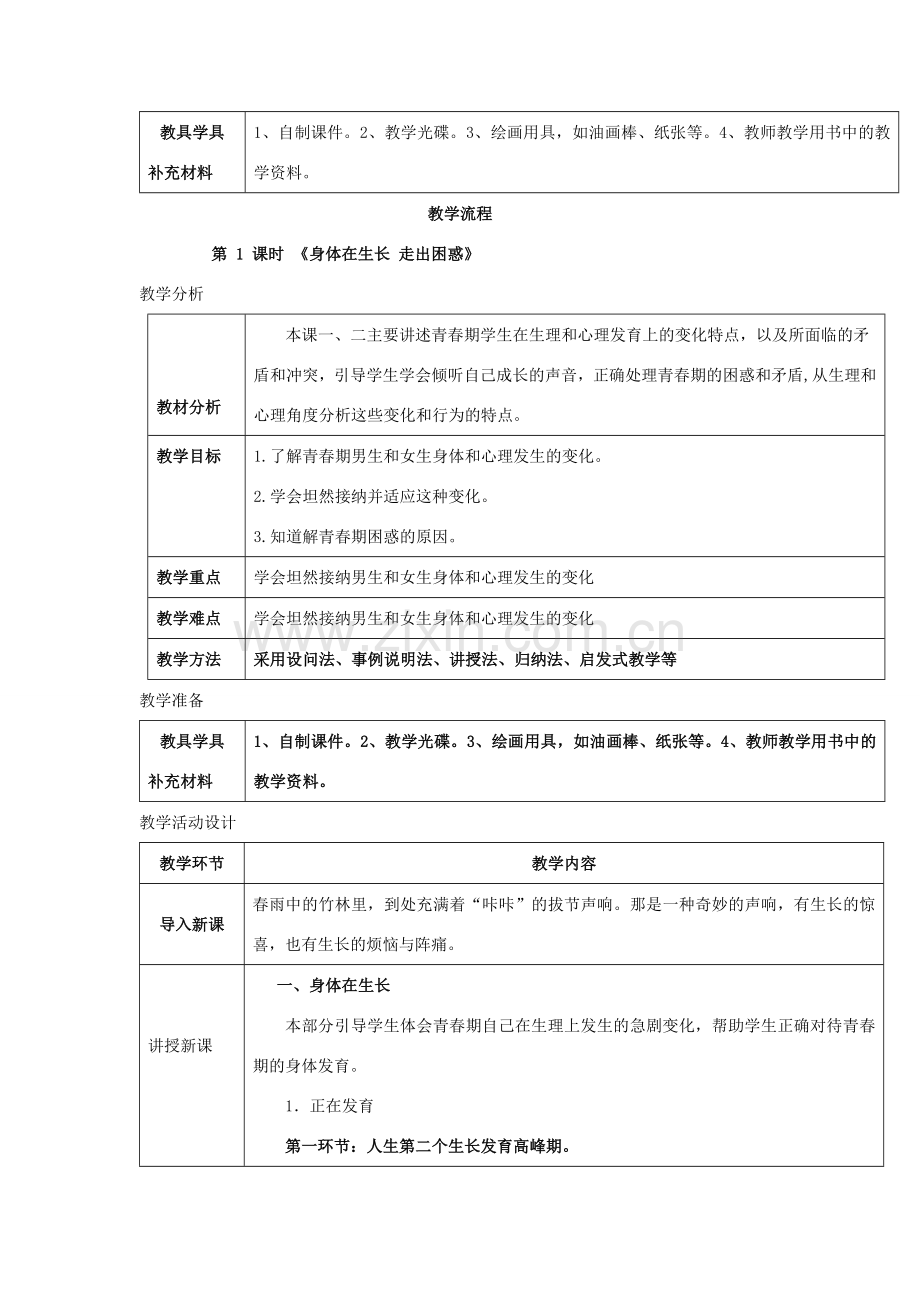 秋八年级道德与法治上册 第二单元 青春自画像 第四课 拔节的声音（身体在生长 走出困惑）教学设计 人民版-人民版初中八年级上册政治教案.doc_第2页