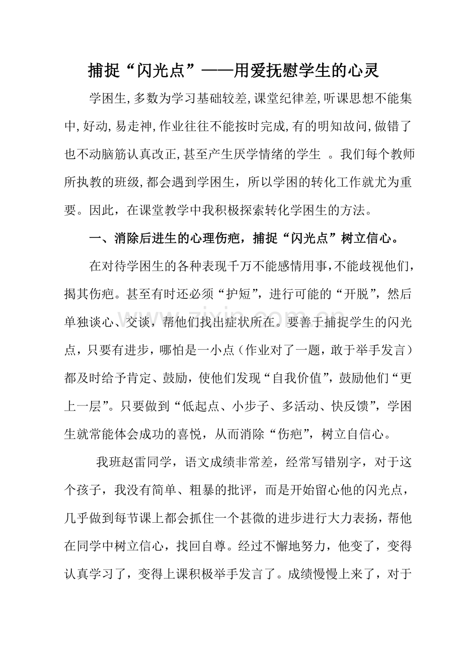 捕捉“闪光点”——用爱抚慰学生的心灵.doc_第1页