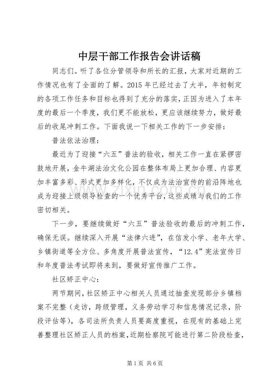 中层干部工作报告会讲话发言稿.docx_第1页