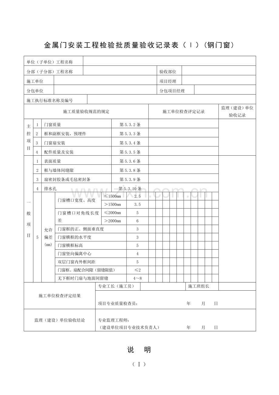 金属门安装工程检验批质量验收记录表.docx_第1页