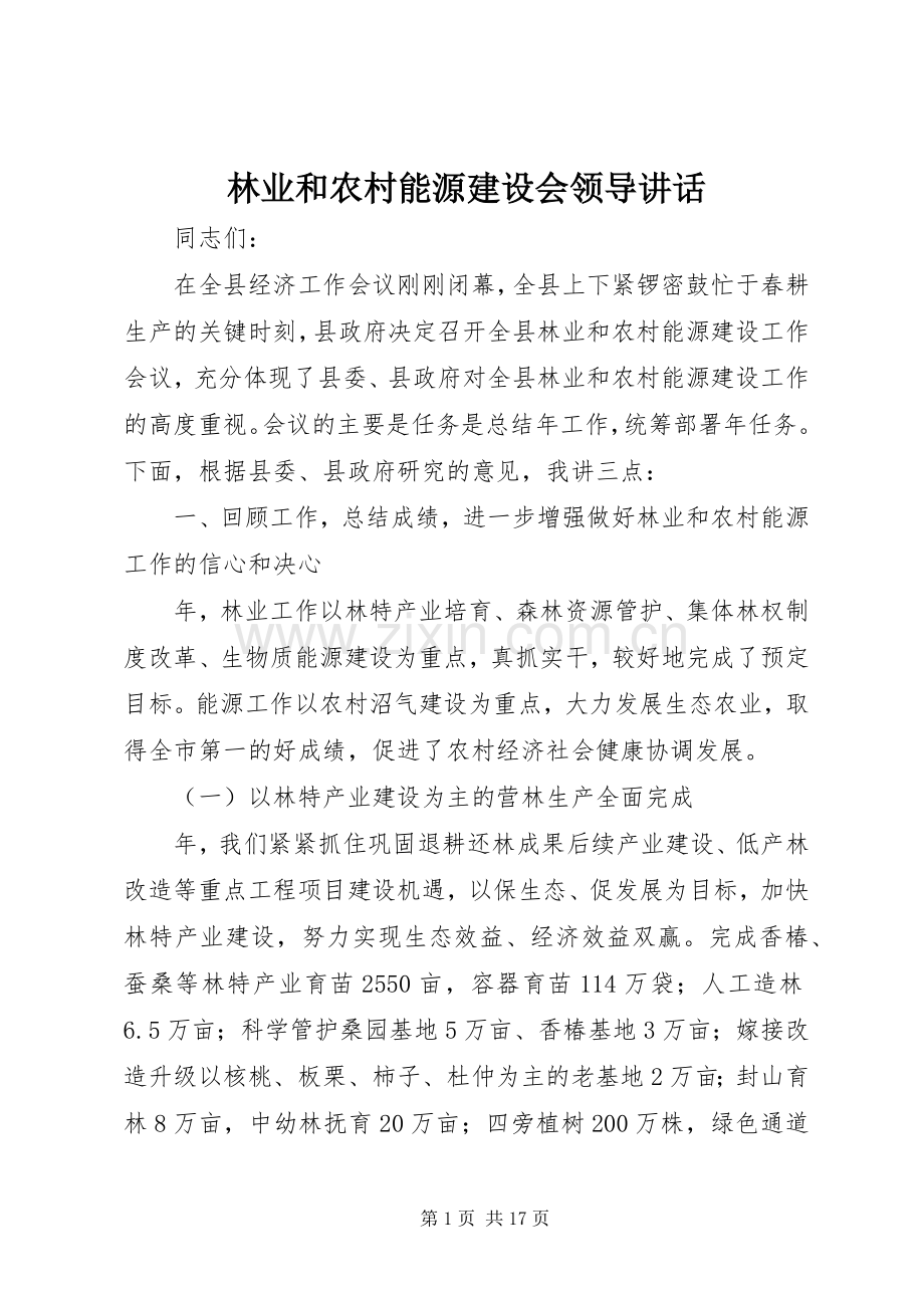 林业和农村能源建设会领导讲话发言.docx_第1页