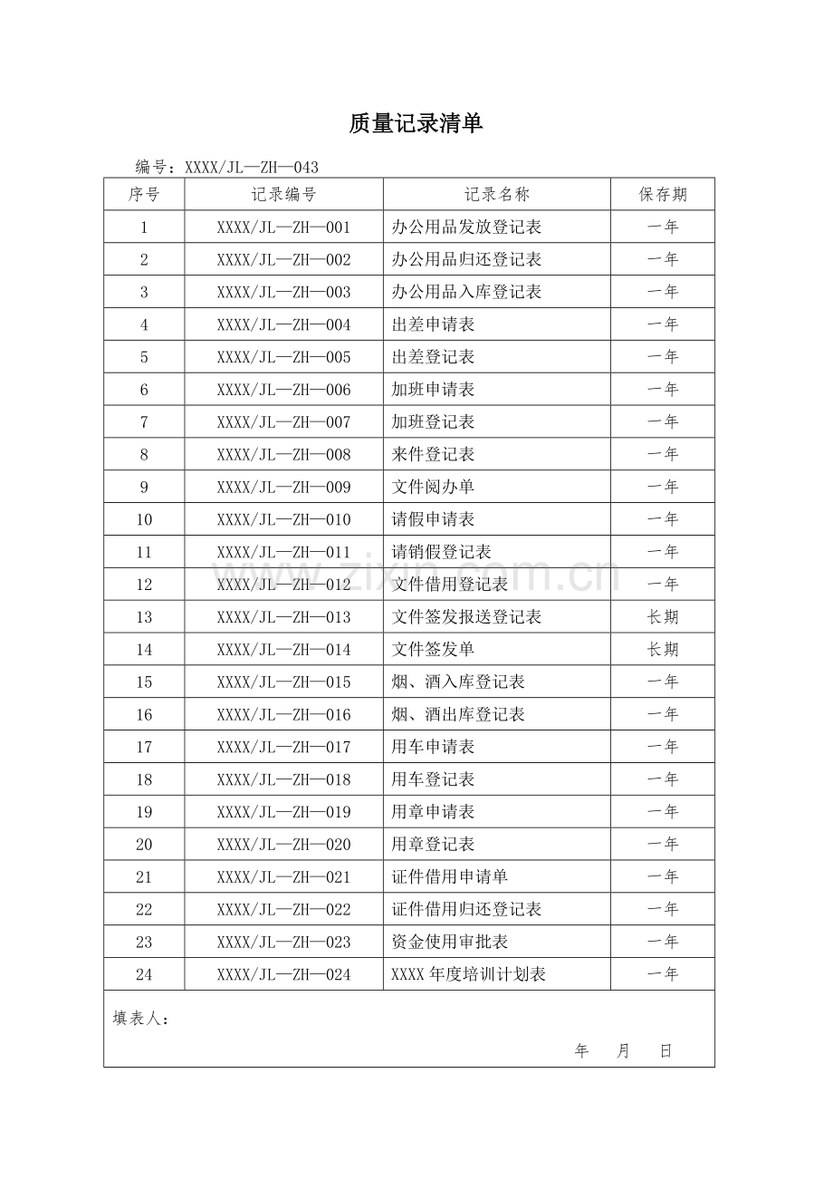 质量记录清单ZH综合.docx_第1页