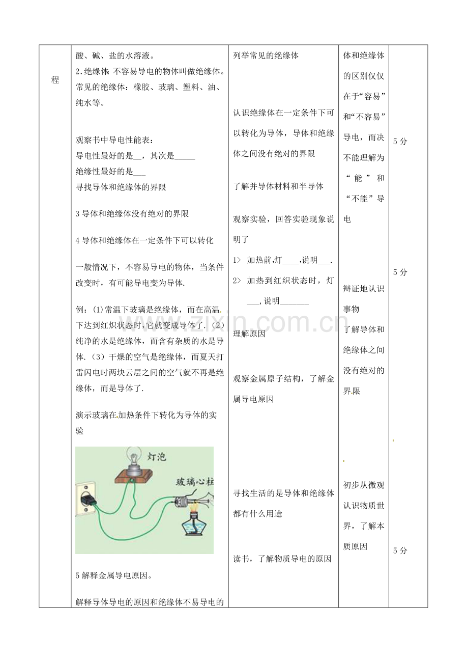 北京市顺义区大孙各庄中学九年级物理全册《9.2 探究不同物质的导电性能》教案 北京课改版.doc_第2页