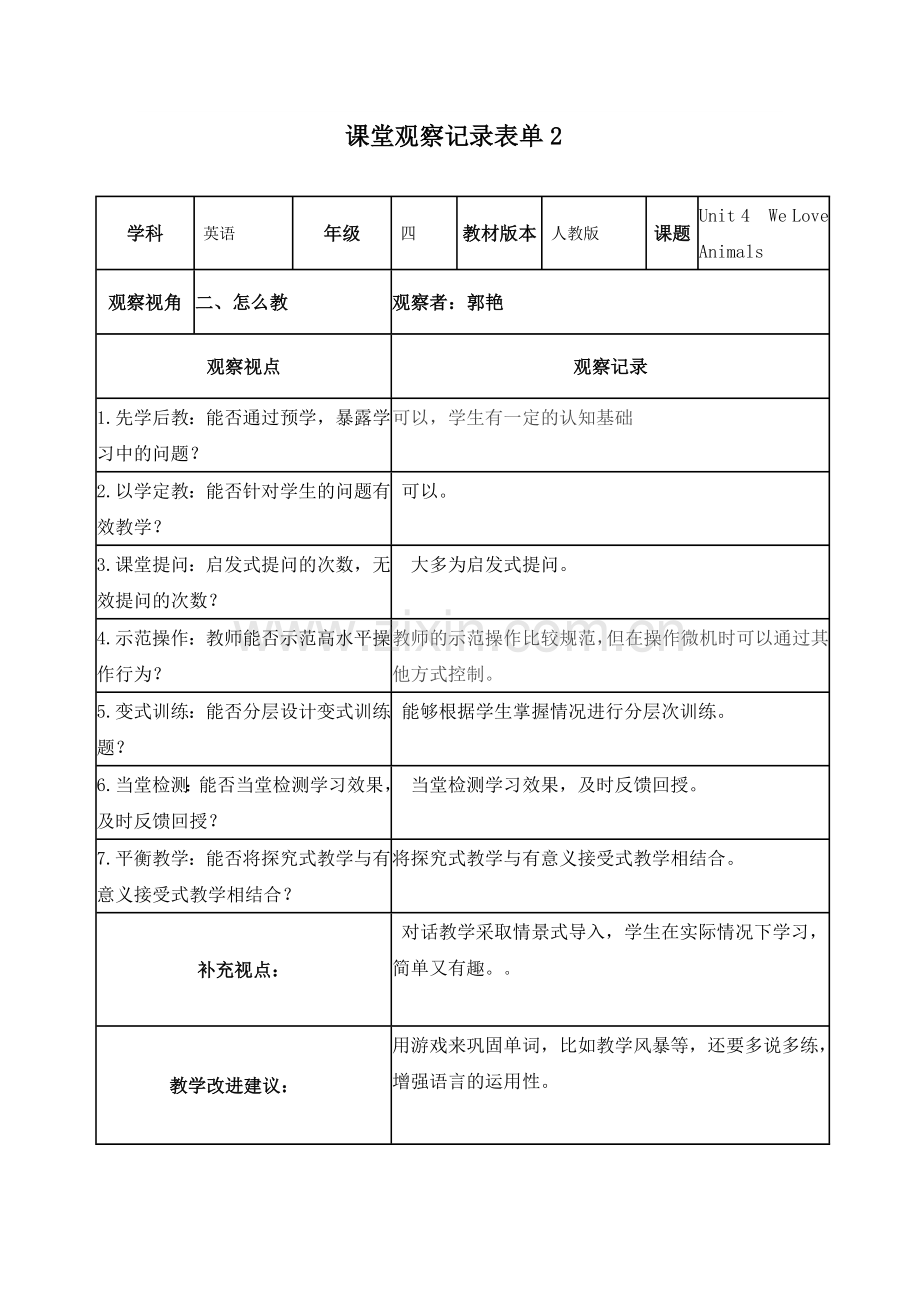 【学员】郭艳课堂观察记录表单.doc_第2页