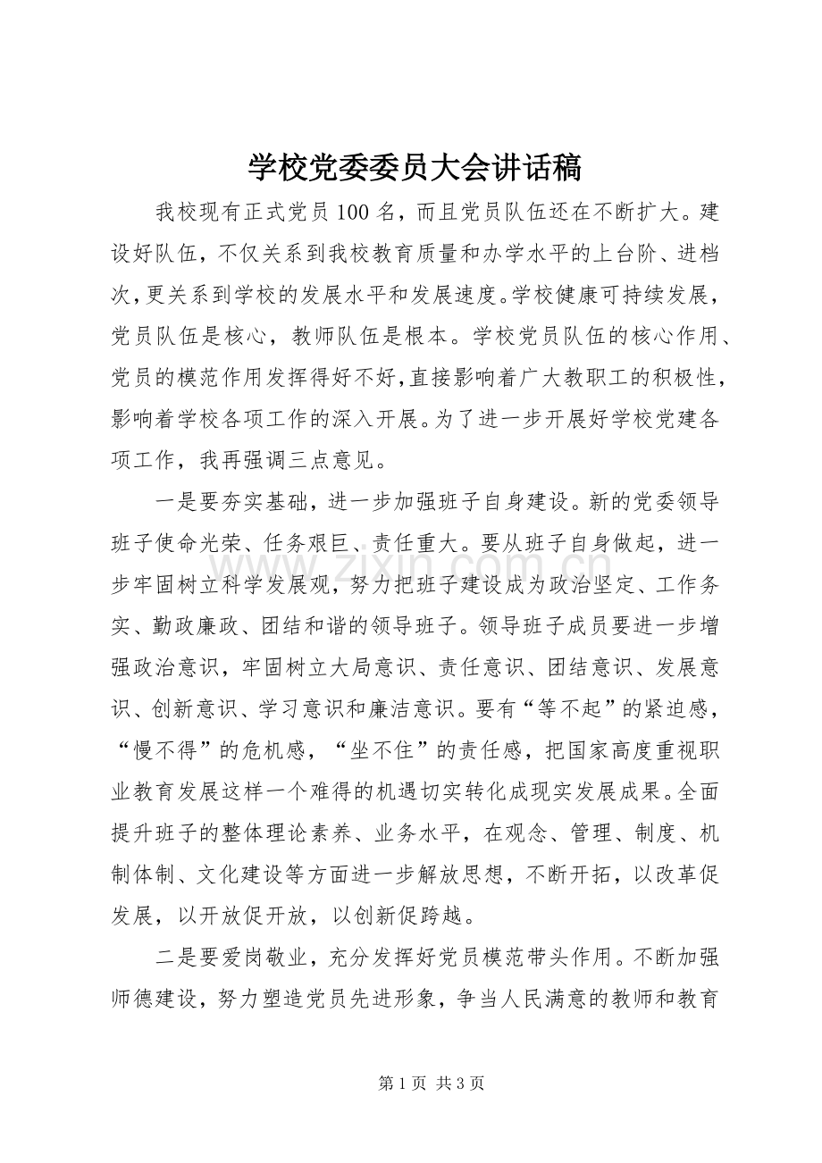 学校党委委员大会讲话发言稿_.docx_第1页