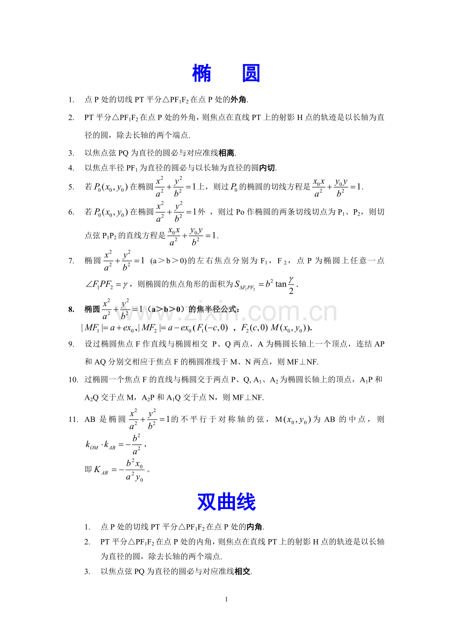 高中数学圆锥曲线小结论.doc_第1页