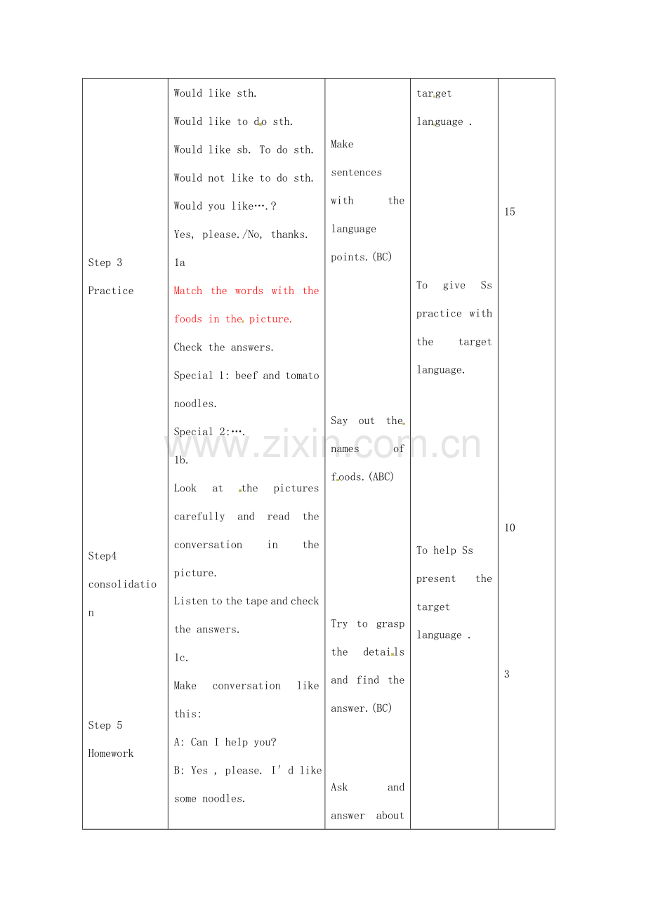 七年级英语下册 Unit 10 I’d like some noodles Section A（1a-1c）教案 （新版）人教新目标版-（新版）人教新目标版初中七年级下册英语教案.doc_第2页