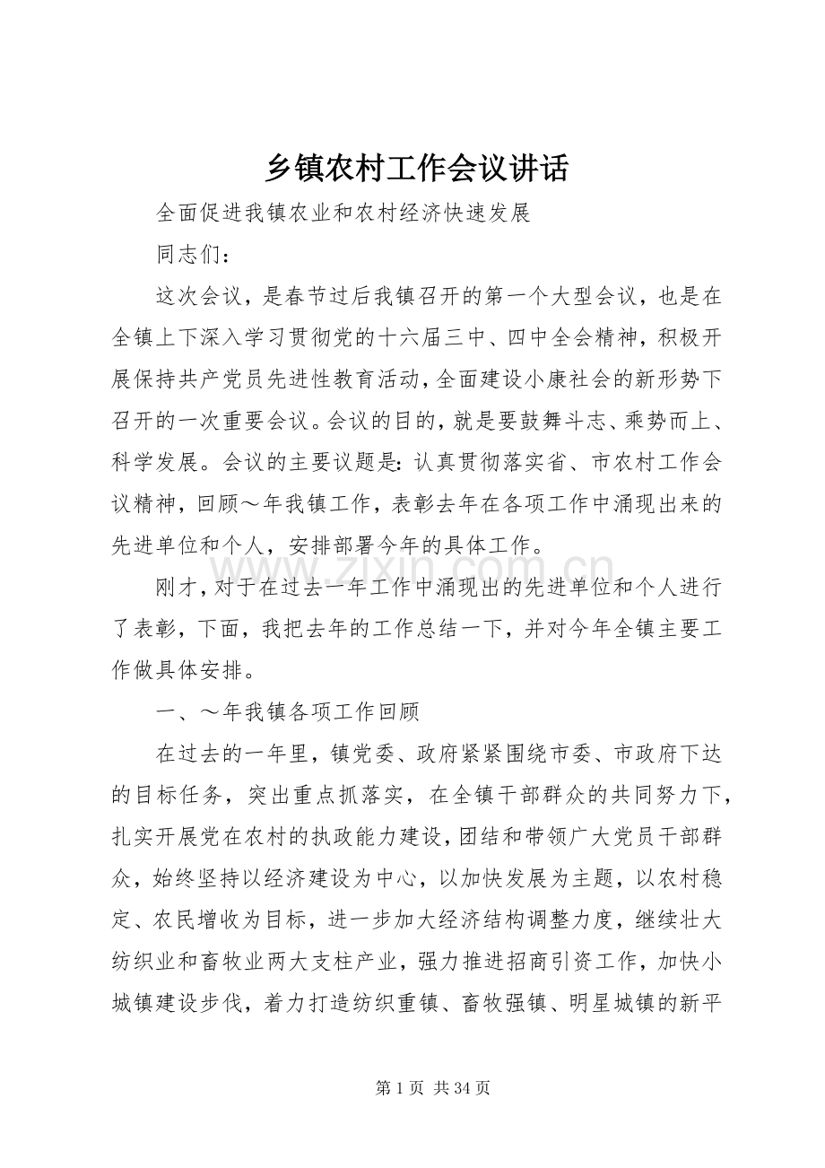 乡镇农村工作会议讲话发言_1.docx_第1页