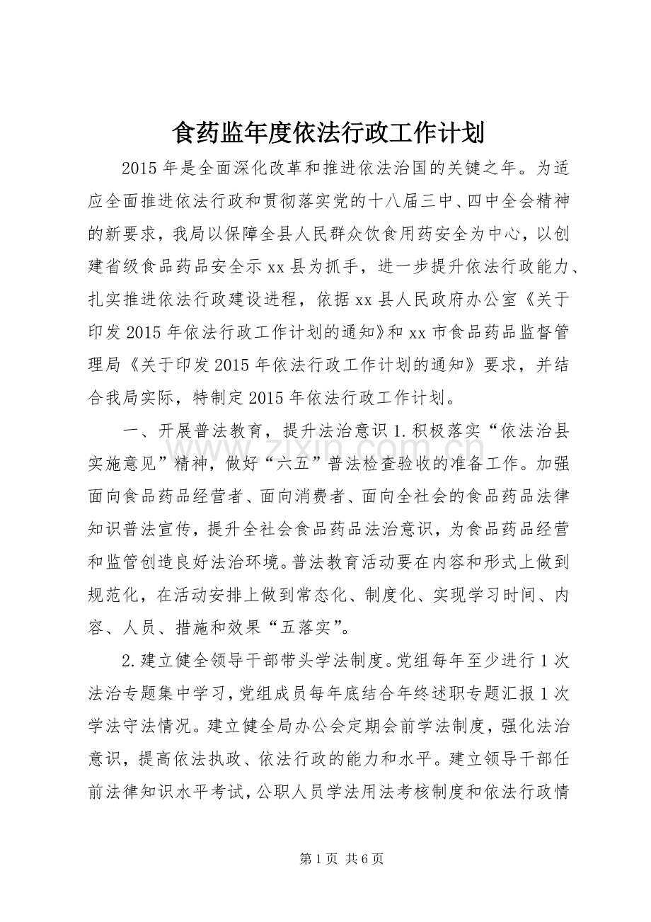 食药监年度依法行政工作计划.docx_第1页