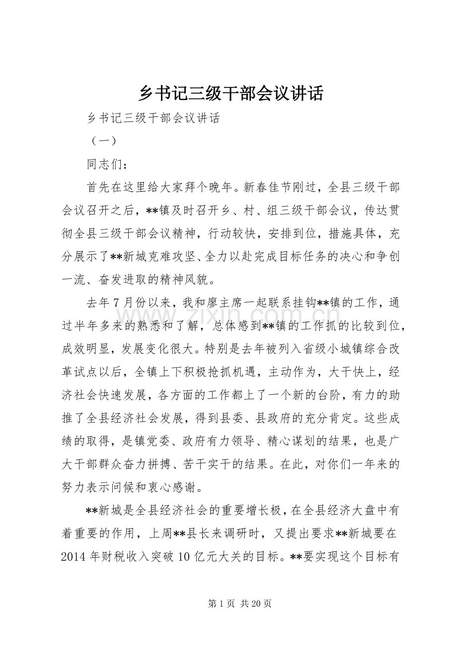 乡书记三级干部会议讲话发言.docx_第1页