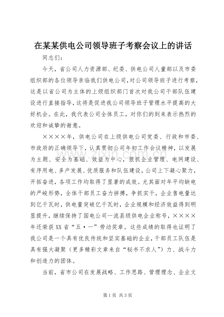 在某某供电公司领导班子考察会议上的讲话发言.docx_第1页