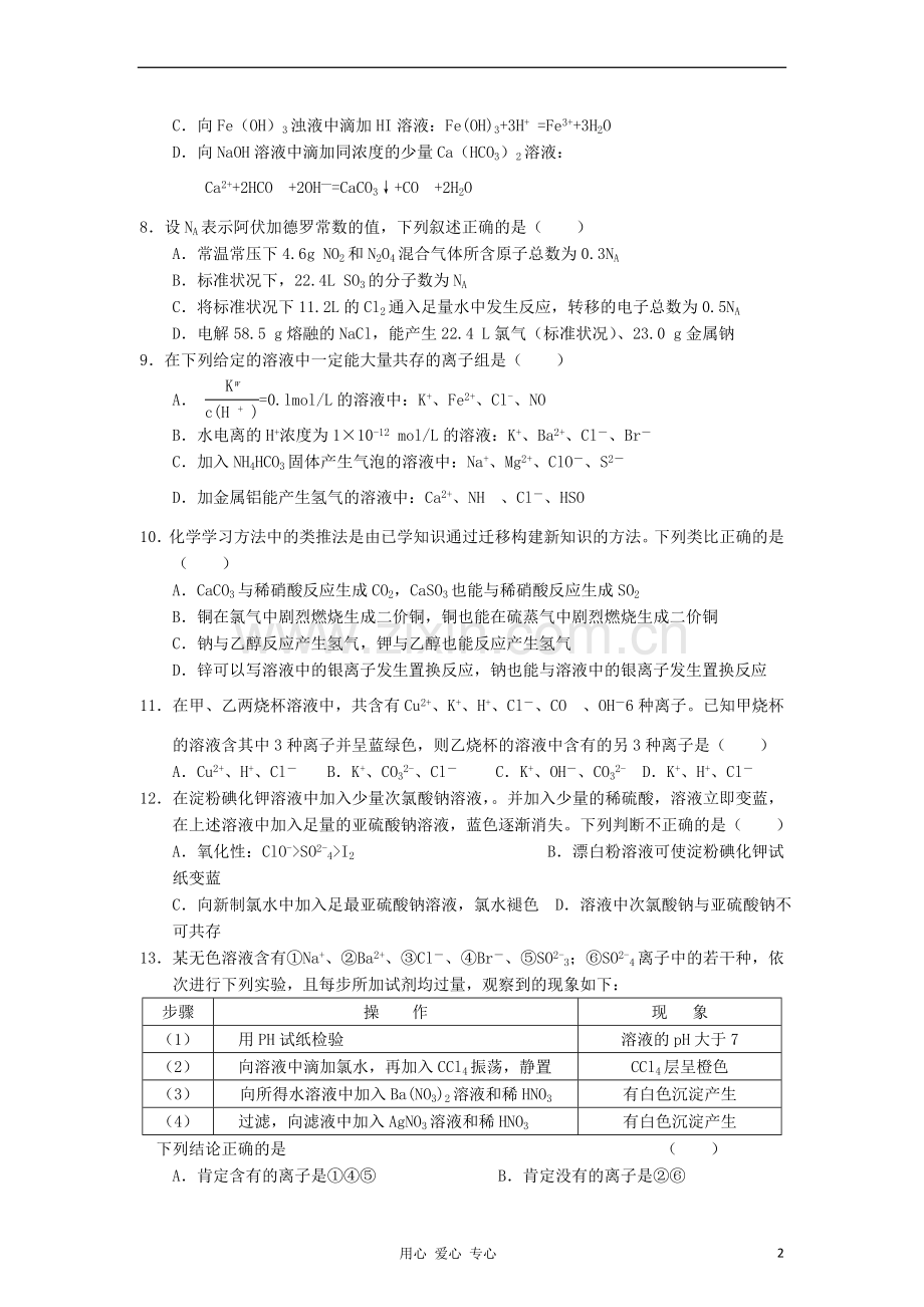 安徽省2013届高三化学高考选择题专题练习02.doc_第2页