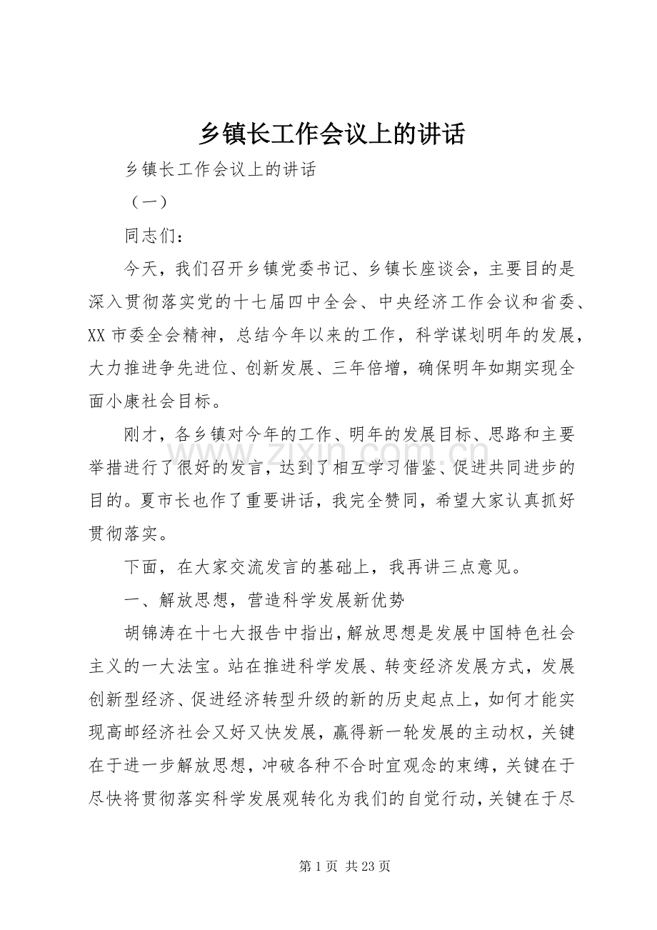 乡镇长工作会议上的讲话发言.docx_第1页