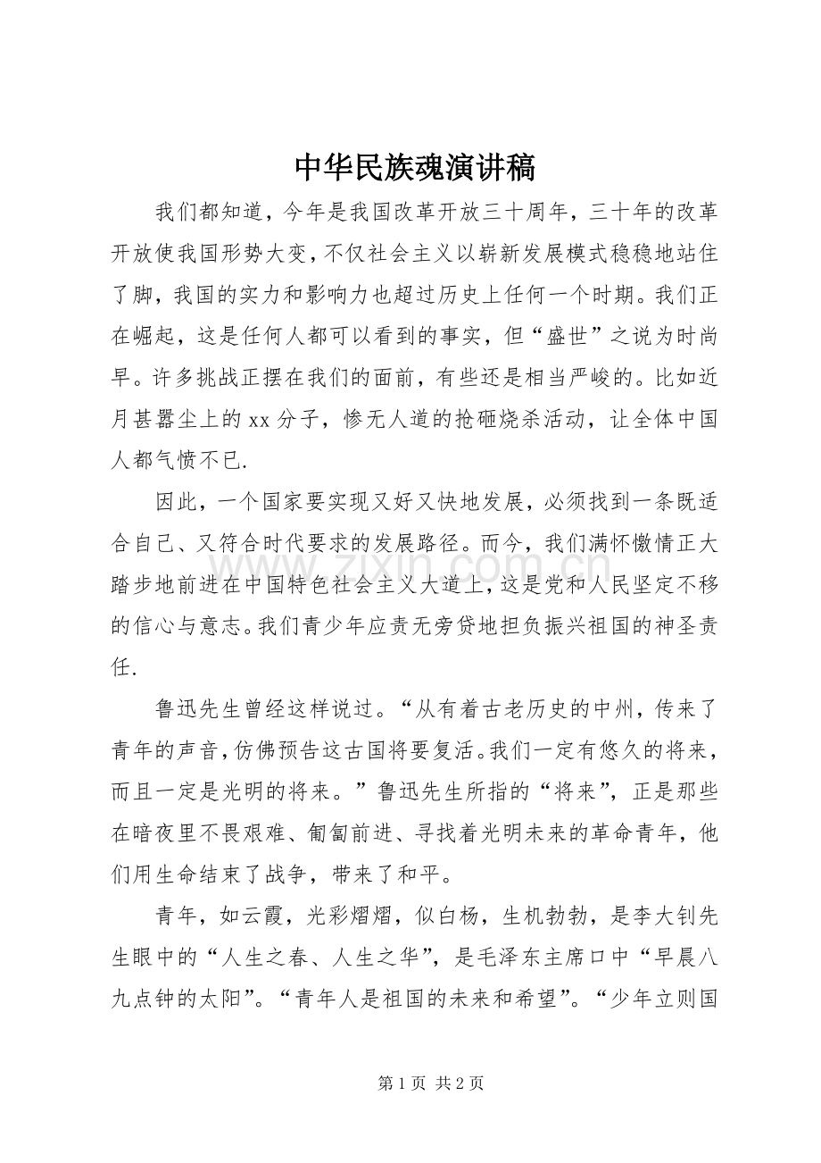 中华民族魂演讲致辞稿范文.docx_第1页