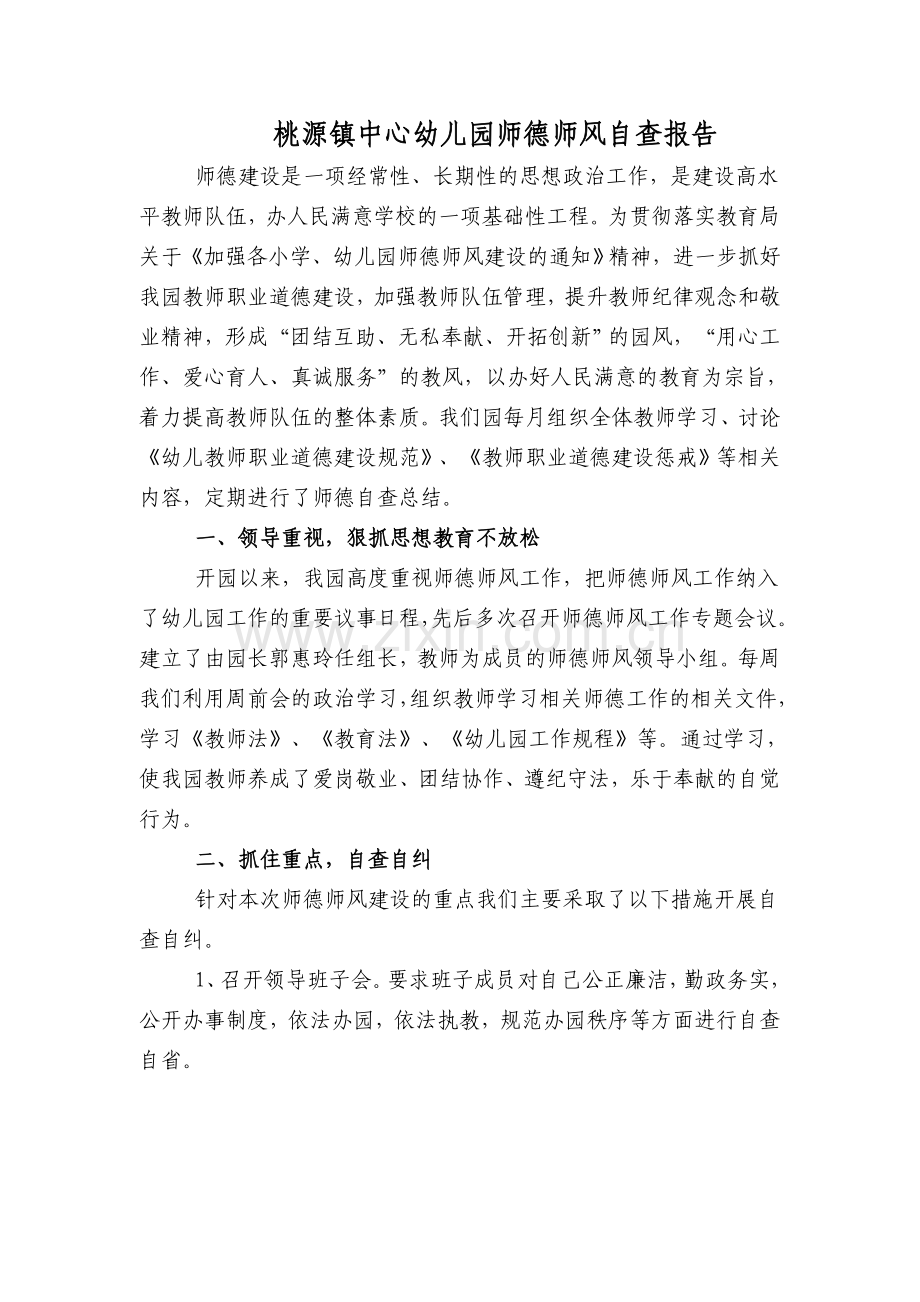 桃源镇中心幼儿园师德师风自查报告.doc_第1页