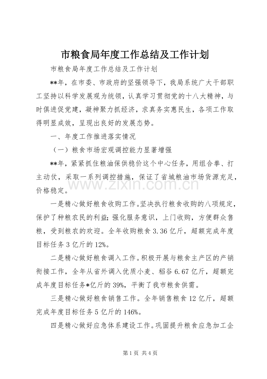 市粮食局年度工作总结及工作计划.docx_第1页