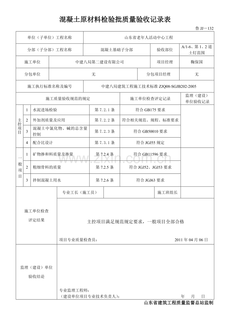 混凝土原材料检验批质量验收记录表.docx_第2页