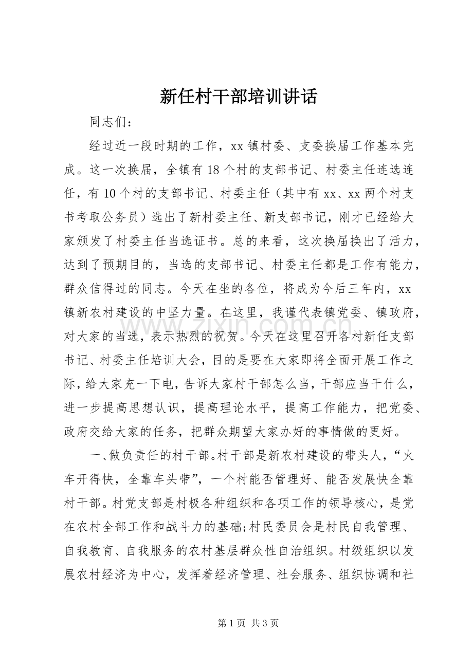 新任村干部培训讲话发言_1.docx_第1页