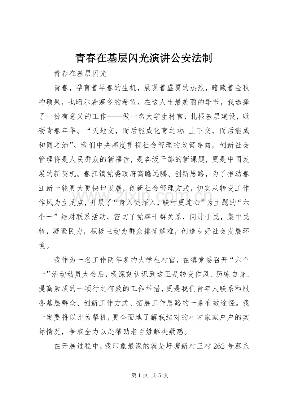 青春在基层闪光演讲稿公安法制.docx_第1页