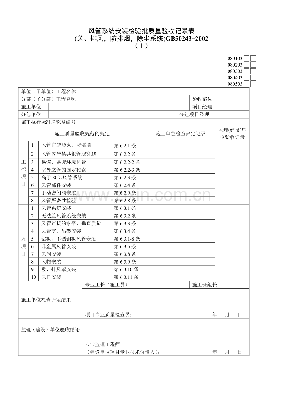 风管系统安装检验批质量验收记录表Ⅰ01.docx_第1页