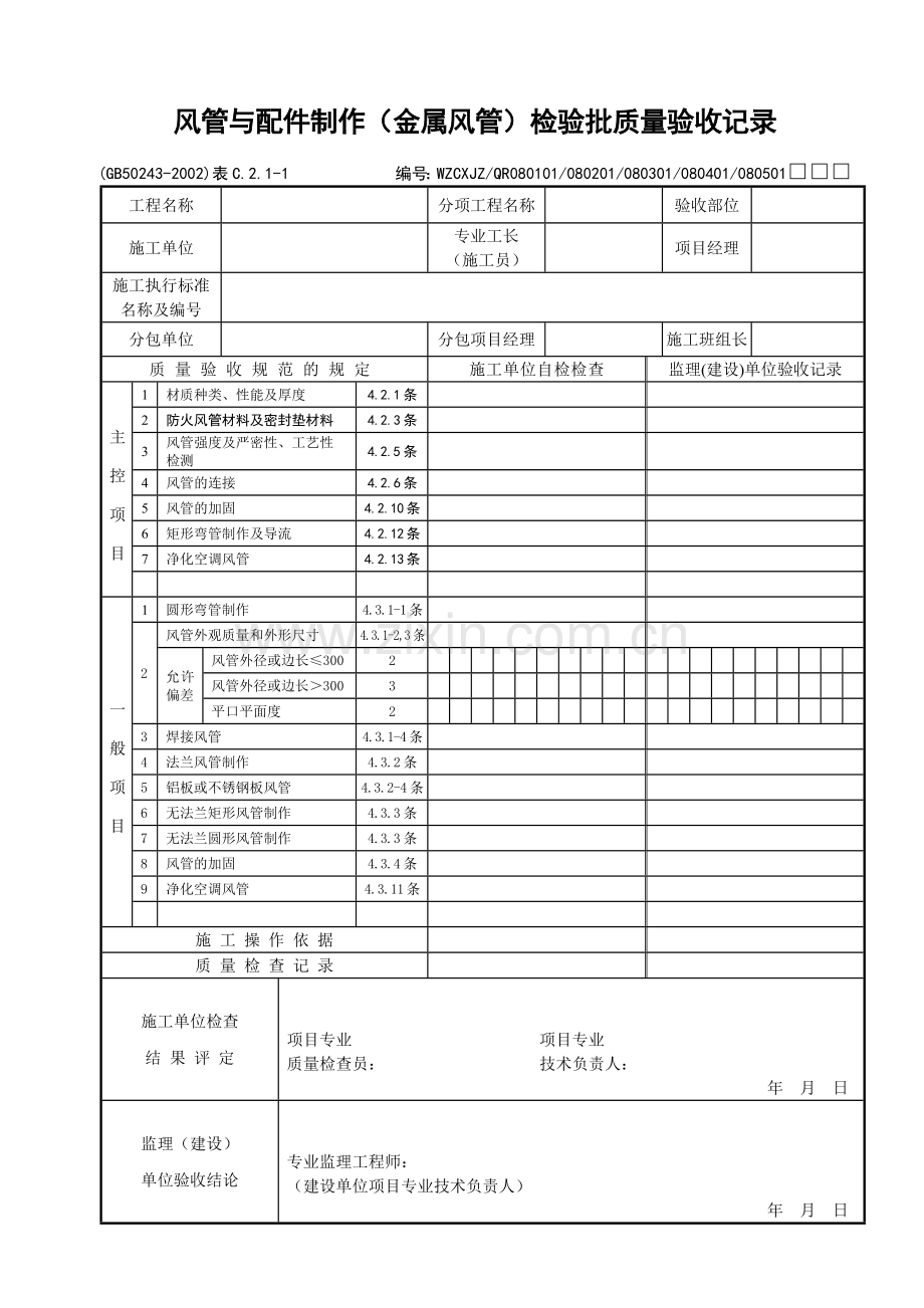 风管与配件制作（金属风管）检验批质量验收记录.docx_第1页