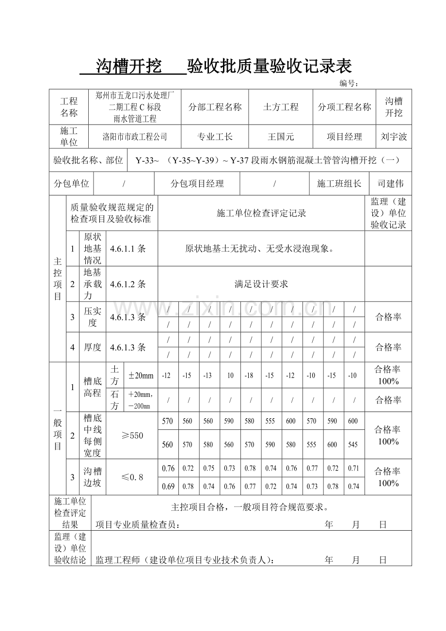 沟槽开挖验收批质量验收记录表.docx_第1页