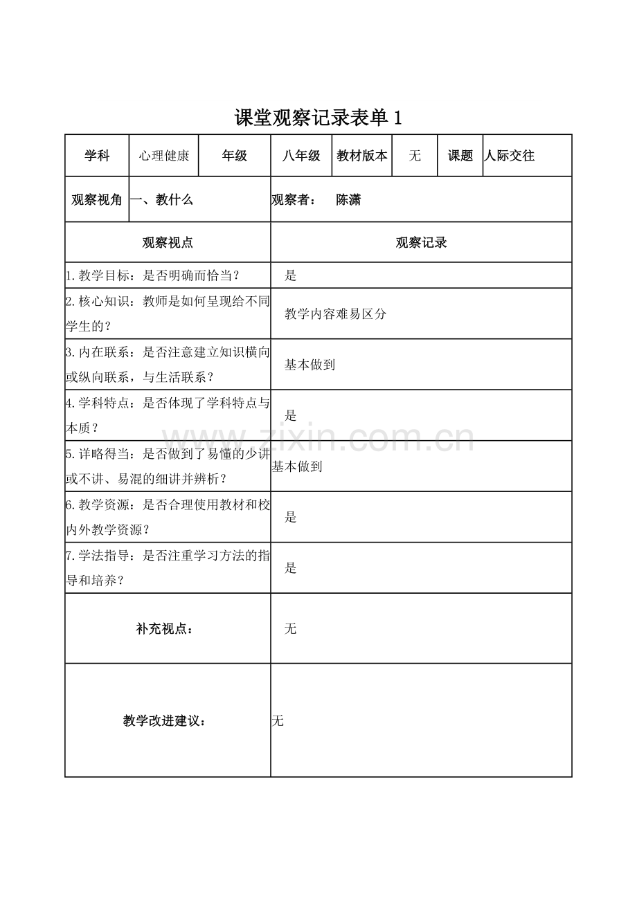 作业1【学员】课堂观察记录表单2.doc_第1页