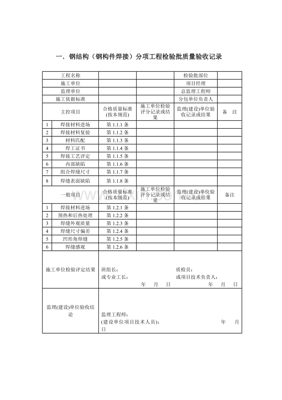 钢结构质量检验记录表单.docx_第1页