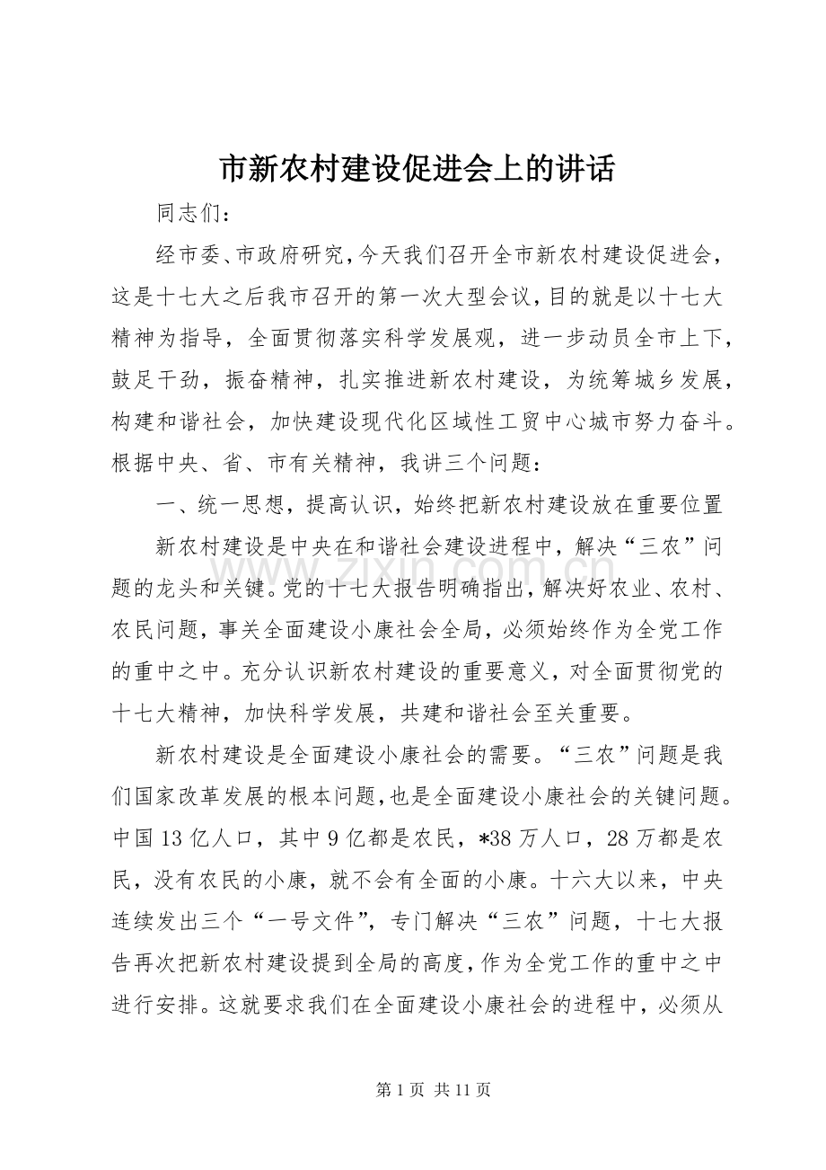 市新农村建设促进会上的讲话发言.docx_第1页