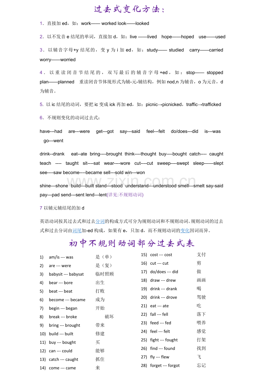 初中不规则动词过去式表.doc_第1页