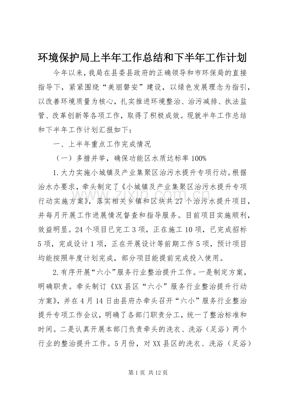 环境保护局上半年工作总结和下半年工作计划.docx_第1页