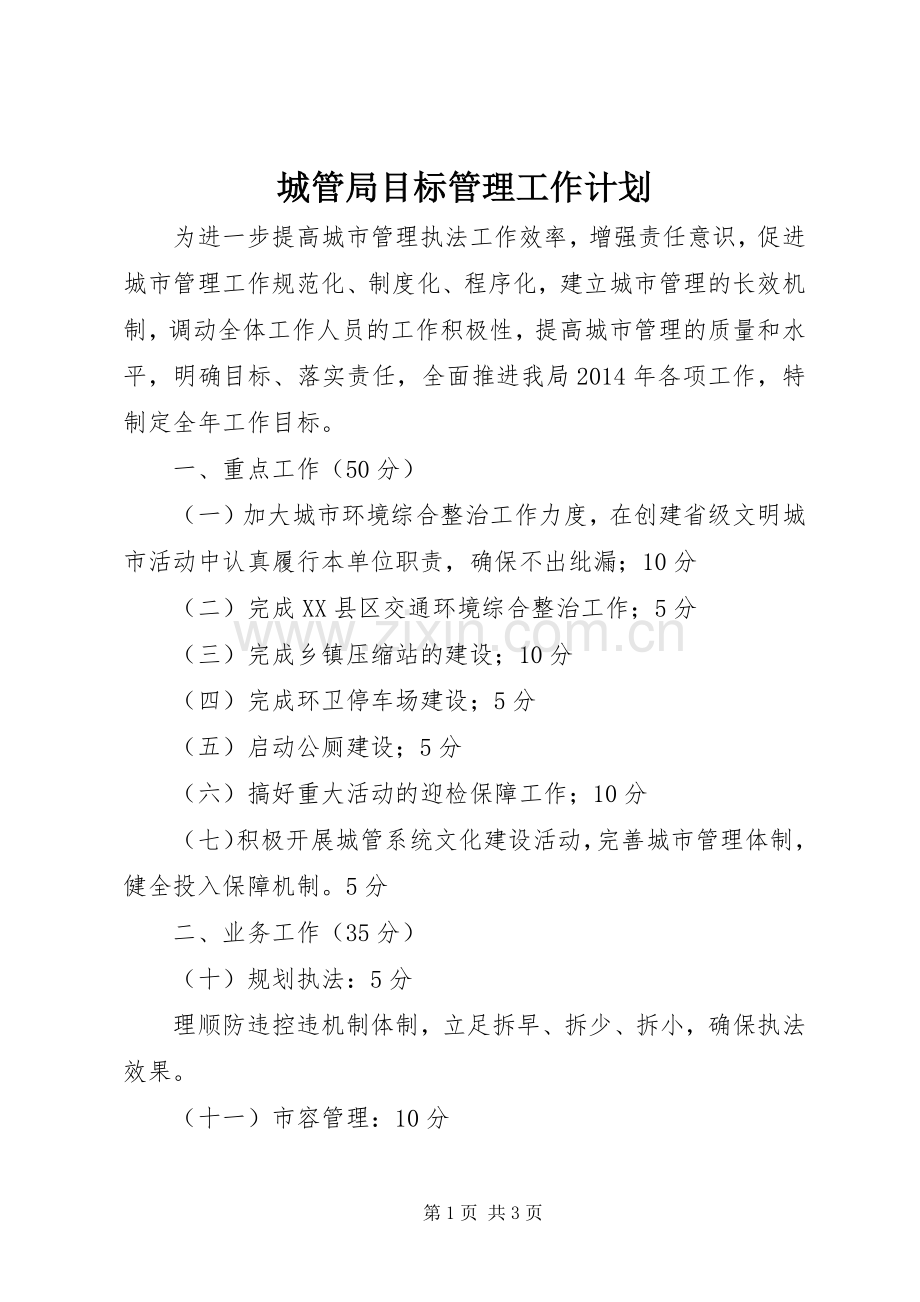 城管局目标管理工作计划.docx_第1页