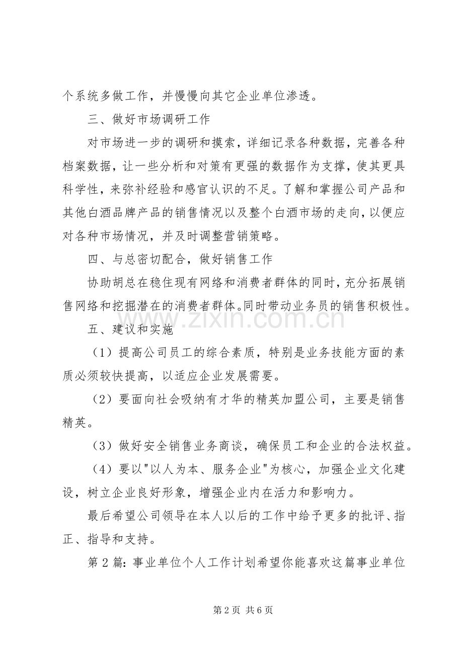 事业单位个人工作计划（经典6篇）.docx_第2页