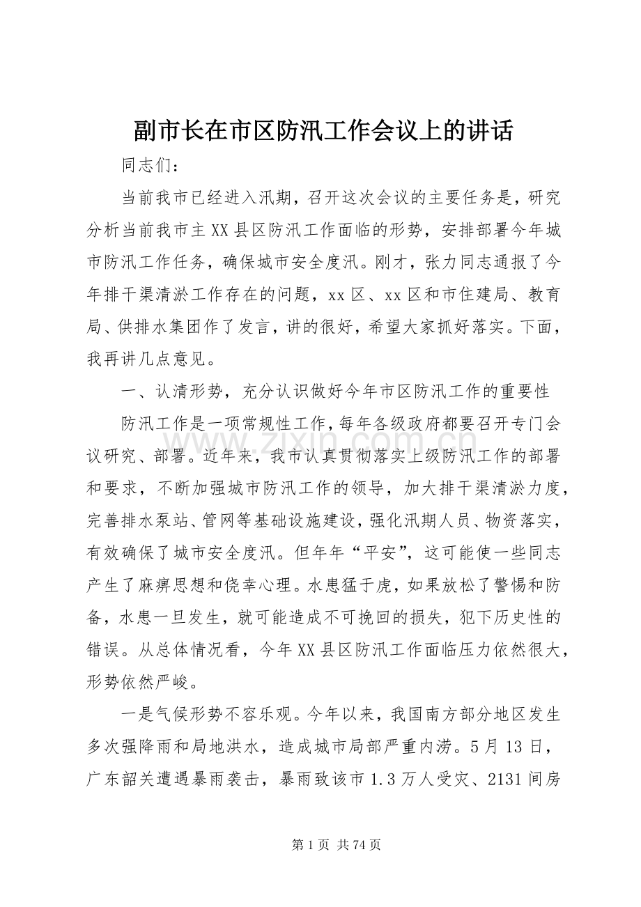 副市长在市区防汛工作会议上的讲话发言_1.docx_第1页