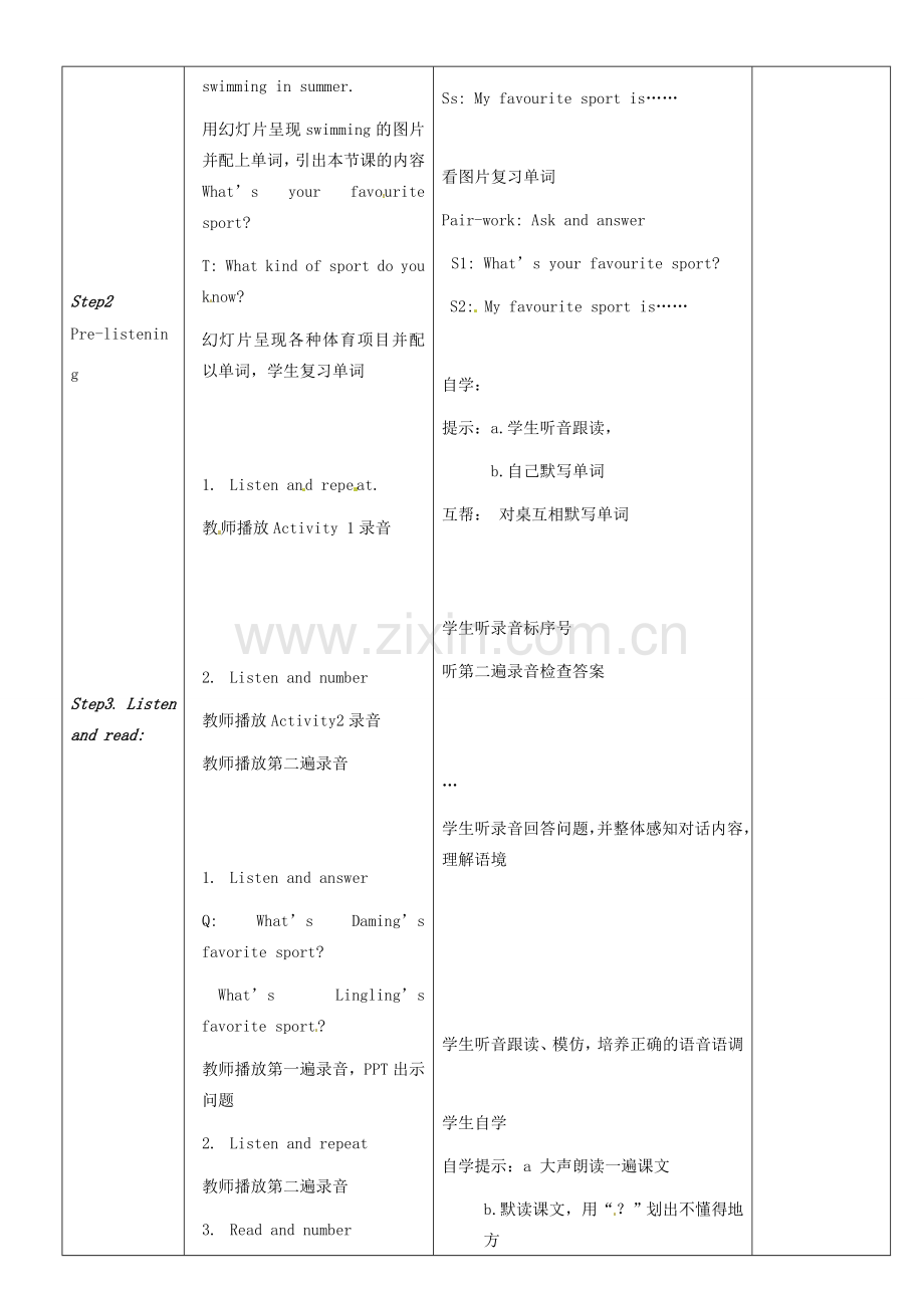 七年级英语上册 Starter Module 4 Unit 3 What’s your favourite sport教案 （新版）外研版-（新版）外研版初中七年级上册英语教案.doc_第2页