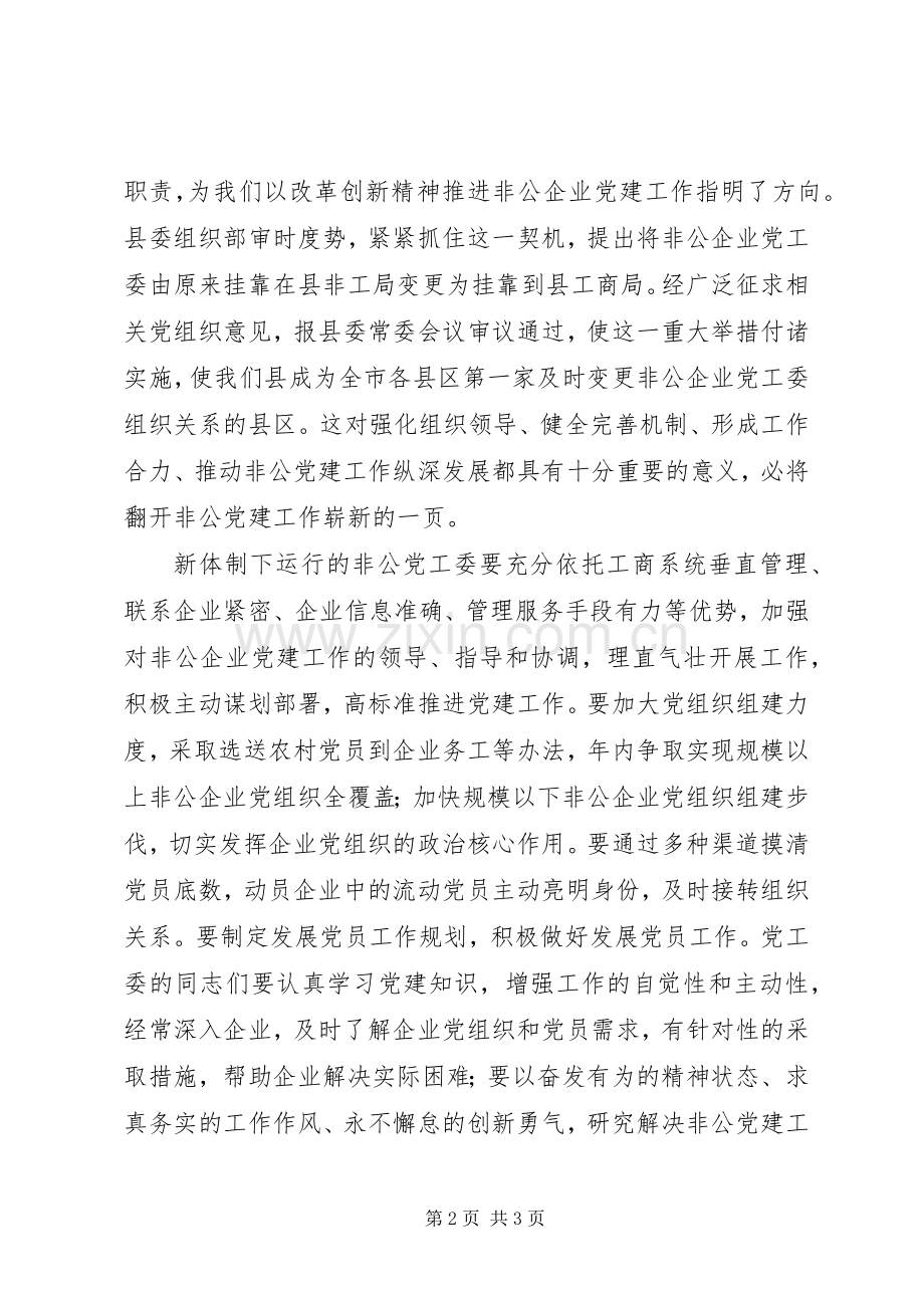 非公有制企业党工委挂靠工商局揭牌仪式的讲话稿.docx_第2页