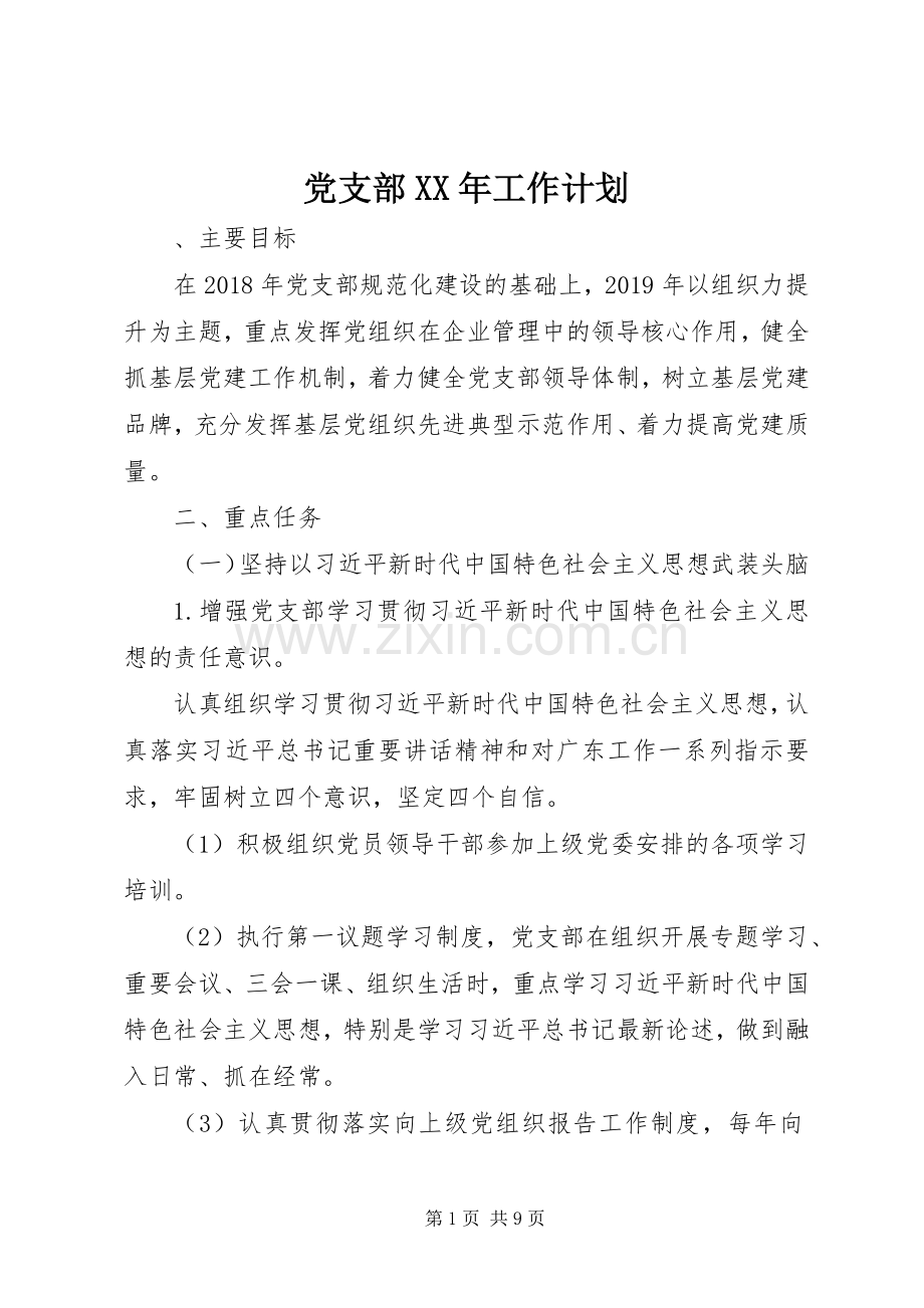 党支部XX年工作计划(2).docx_第1页